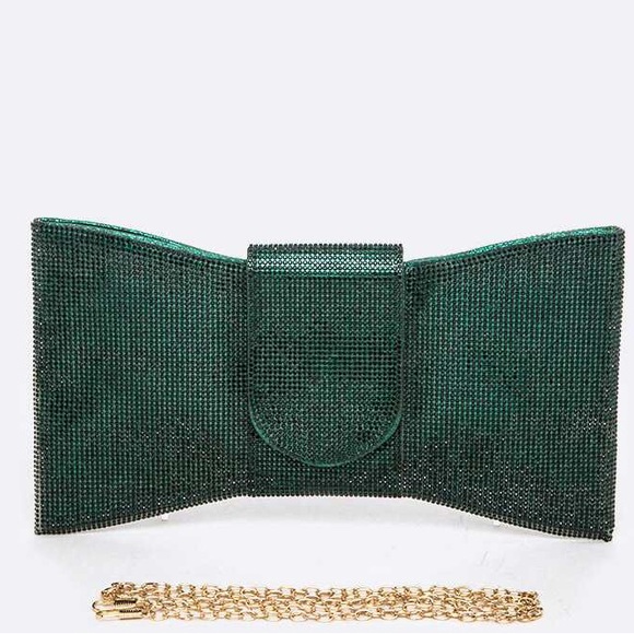 Rhinestone Pave Stone Bow Clutch Bag - Picture 2 of 6